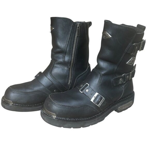 Harley Davidson Rare Fury Trunk Logo Black Leather Biker Boots Sz 10W Goth Punk - Picture 8 of 11